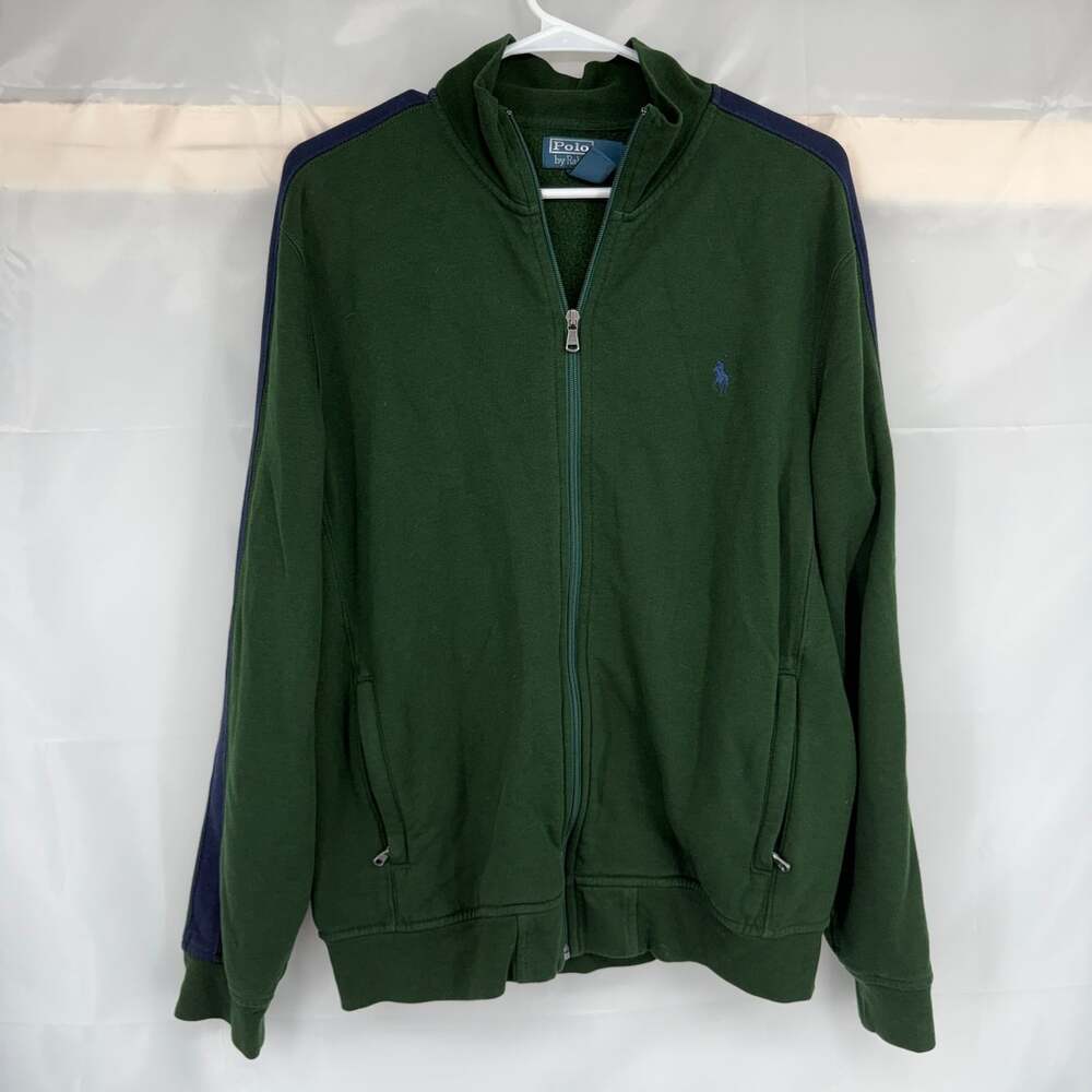 Polo Ralph Lauren Men L Track Jacket Green Blue Stripe Pony Full Zip Vintage